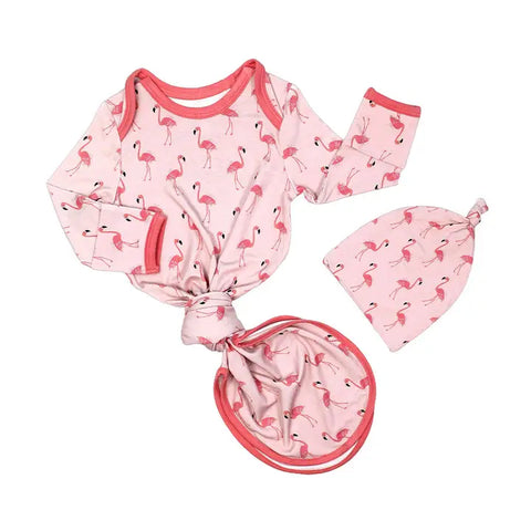 Fancy Flamingo Bamboo Gown and Hat Newborn Baby Gift Set