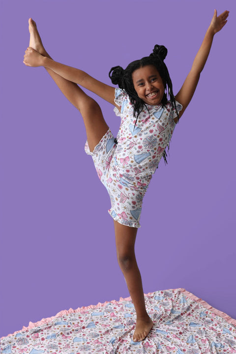 Girls Bamboo Ruffle Short Set - Pom Power