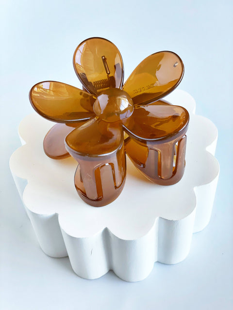 Mocha Clear Large Flower Claw Clip