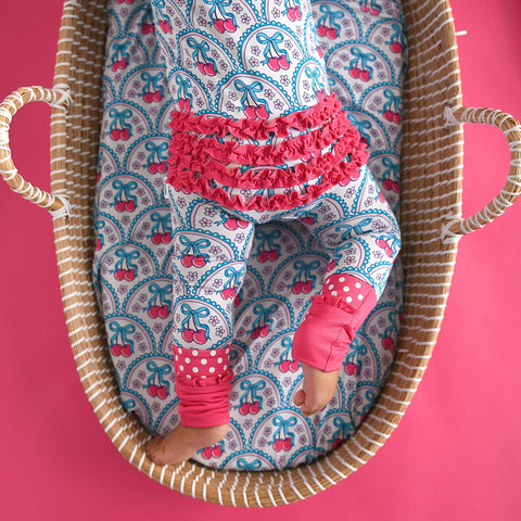 Cherry Ruffle Zip Bamboo Pajama
