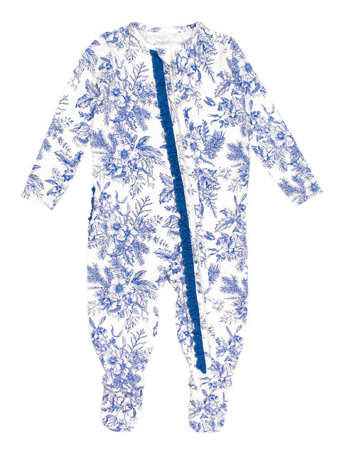 Winter Bliss Toile Modal Ruffle Footie Pajama