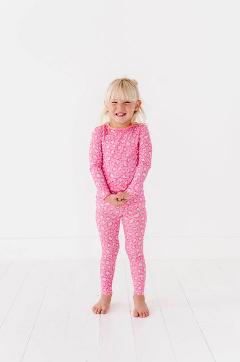 Pink Leopard Bamboo Long Sleeve Pajama Set for Girls