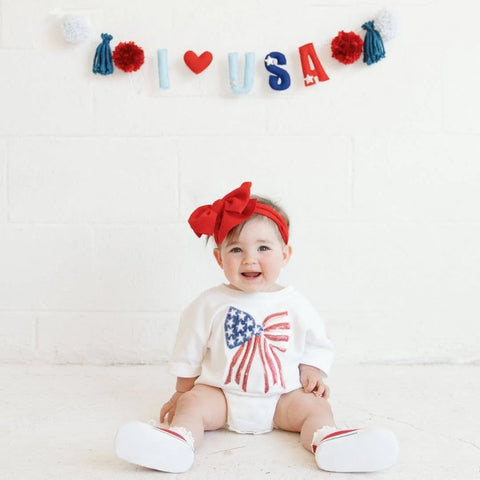 Patriotic Sequin Bow Patch Baby Romper
