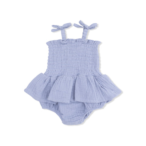 Smocked Bubble with Skirt - Solid Muslin Blue Blizzard