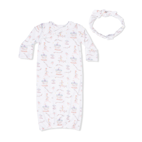 Kimono Gown and Knot Headband - Carousel with Bows