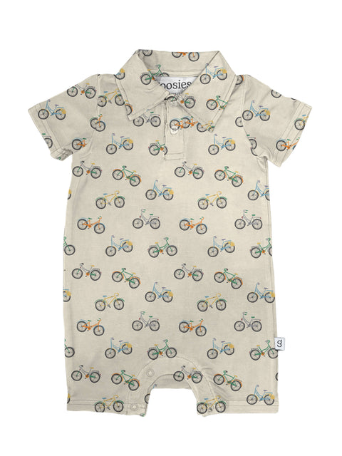 Bike Buddies Bamboo Short Sleeve Polo Romper for Baby Boys