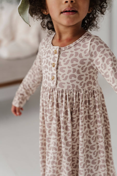 Lilac Leopard Girl's Long Sleeve Henley Dress