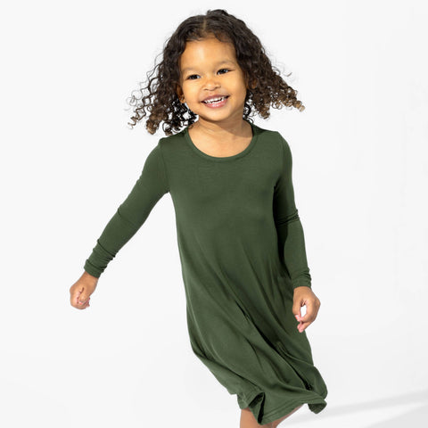 Girls Bamboo Long Sleeve Dress/Night Gown - Evergreen