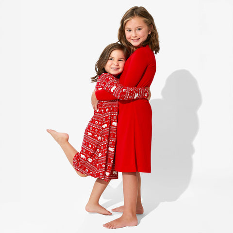 Girls' Long Sleeve Bamboo Dress/Nightgown - Berry Red