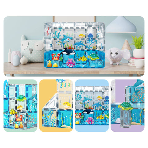 PicassoTiles Ocean Theme Magnetic Tile Building Set (52 Pieces)