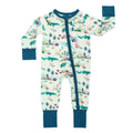 Emerson & Friends bamboo baby pajamas with a floral and ocean animal pattern in shades of blue and green.