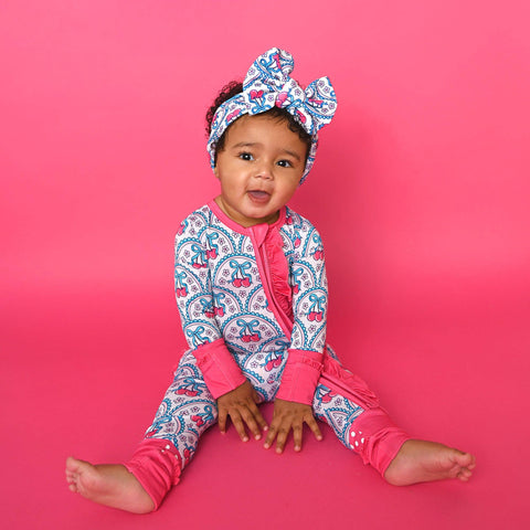 Cherry Ruffle Zip Bamboo Pajama