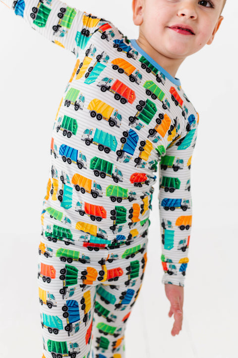 Garbage Truck Bamboo Long Sleeve Pajama Set for Boys