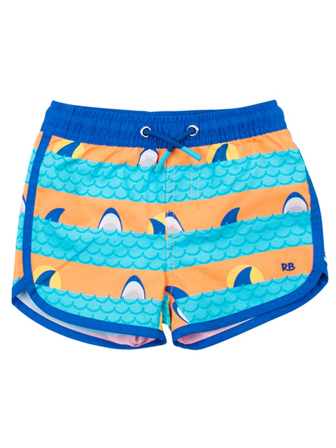 Neon Sharks & Stripes Swim Trunks