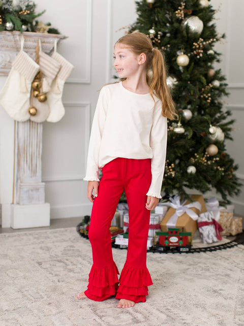 Red Ruffle Flare Pants