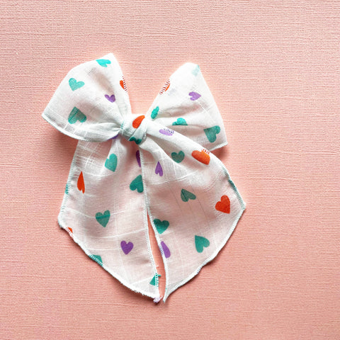 Vintage Dimity Multi Hearts Bow