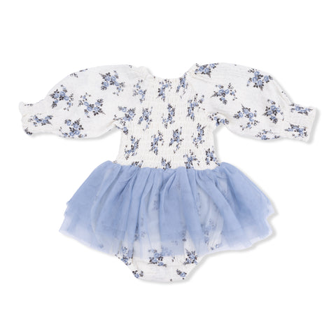 Long Sleeve Smocked Bubble with Tutu - Belle Rosette Dot