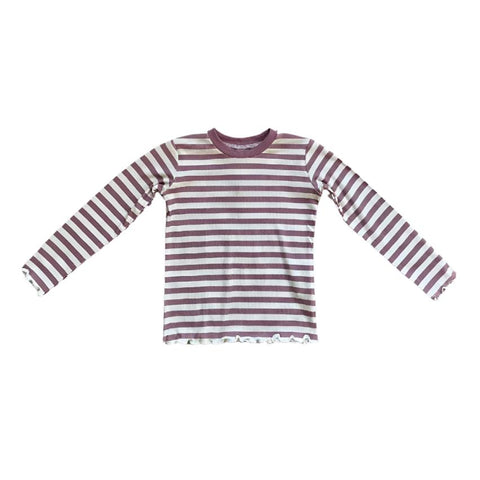 Mauve Stripe Girl's Lettuce Hem Tee