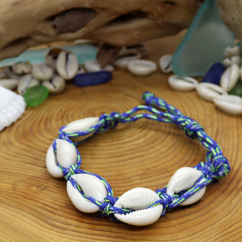 Adjustable Cowrie Shell Bracelet - Blue