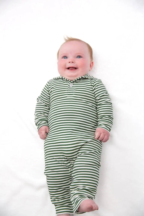 Green Stripe Bamboo Polo Romper