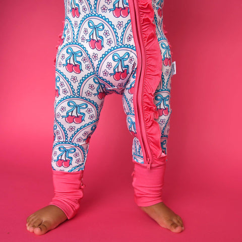 Cherry Ruffle Zip Bamboo Pajama