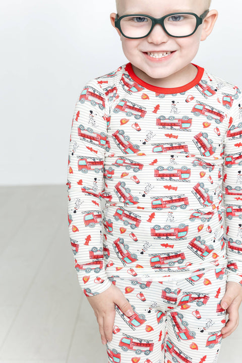 Fire Truck Bamboo Long Sleeve Pajama Set for Boys