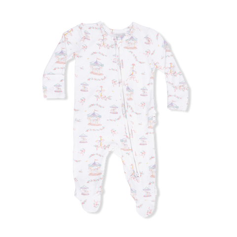 2 Way Ruffle Back Zipper Footie - Carousel with Bows