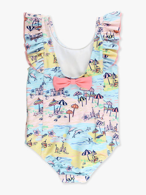 Girls Waterfall One Piece Swimsuit - Beach Day