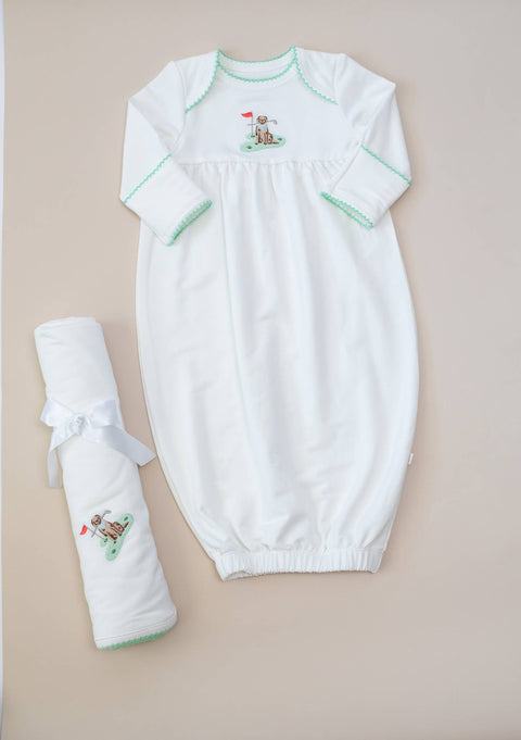 Golf Dog Embroidered Infant Gown