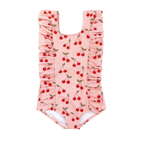 Very Cherry Ruffle Front One Piece Girls Swimsuit