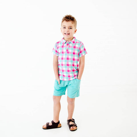 Spring Plaid Polo Shirt and Short Set