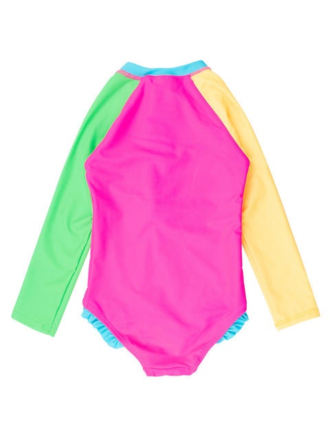 Neon Color Block One Piece Rash Guard