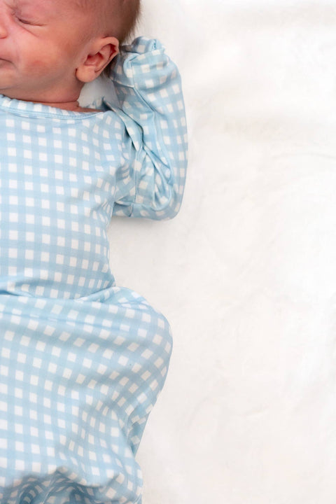 Baby Blue Gingham Bamboo Knotted Infant Gown