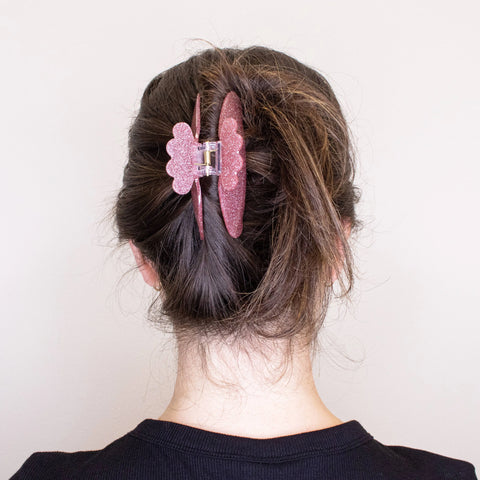 Medium Round Glitter Hair Claw Clip - Pink