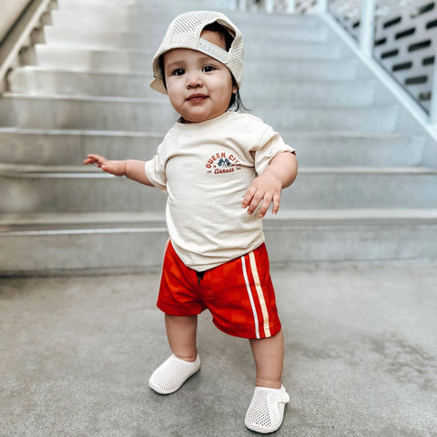 Retro Wave Hybrid Board Shorts (Red/Orange)
