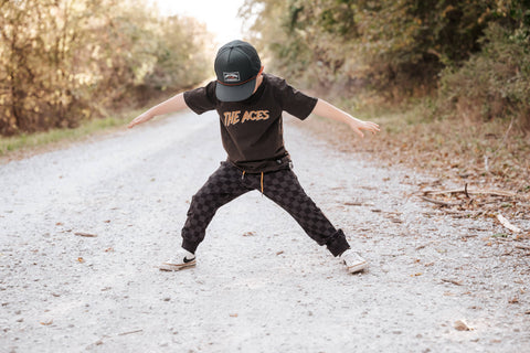 Kids Athletic Joggers: Black Checkerboard