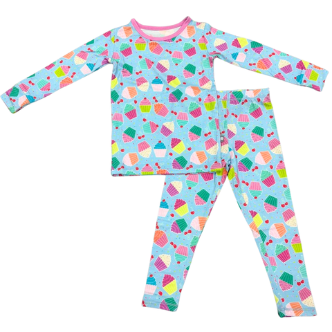 Blue Cupcake Bamboo Long Sleeve Pajama Set for Girls