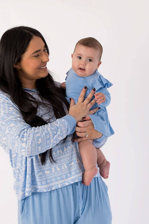 Long Sleeve Flutter Baby Bamboo Bodysuit Dress - Arctic