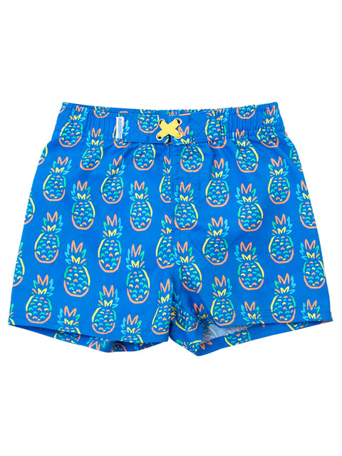 Neon Blue Pineapples Swim Trunks