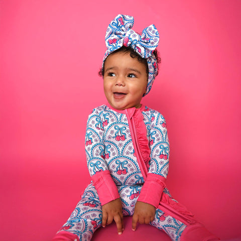 Cherry Ruffle Zip Bamboo Pajama