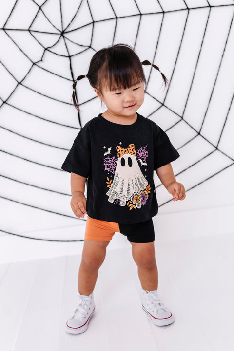 Orange & Black Colorblock Bamboo Biker Shorts for Kids