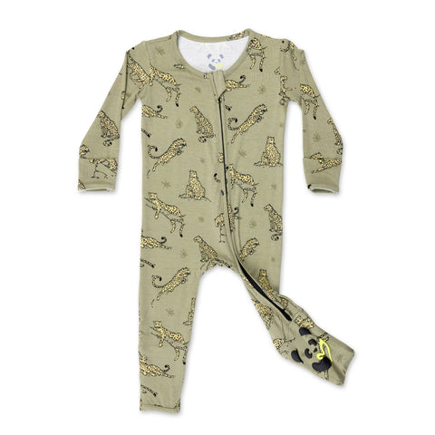 Bamboo Convertible Footie - Sage & Spots Leopard