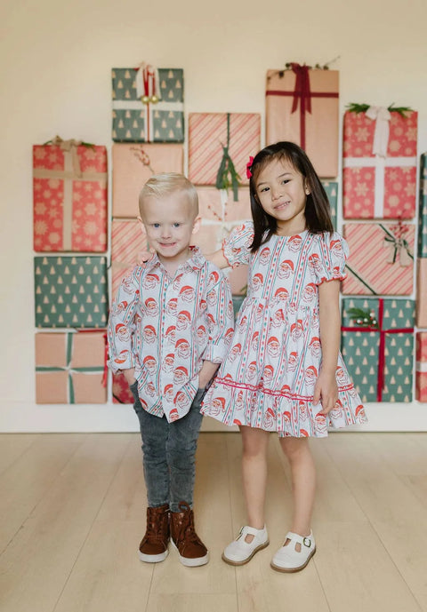 Aura Poplin Dress in Vintage Santa