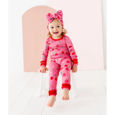 I Love You Cherry Much Ruffle Kids Bamboo Pajamas