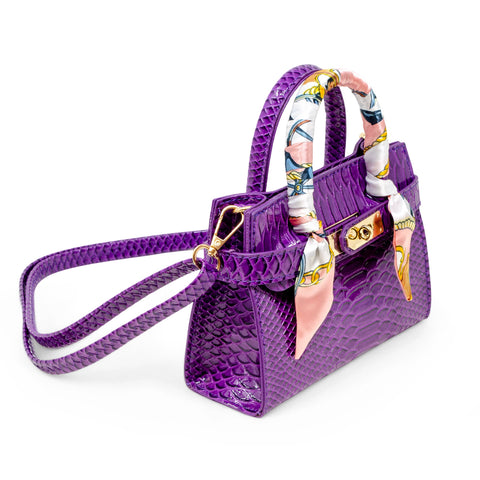 Vivid Crocodile Scarf Kids Handbag - Purple