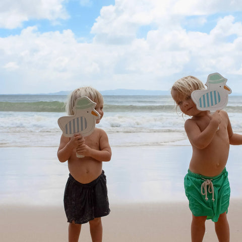 Kids Velcro Beach Bats - Sid the Seagull Blue Stripe