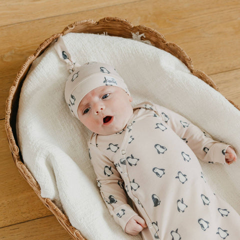 Newborn Knotted Gown - Penguins