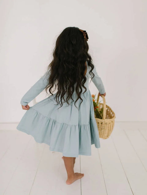 Gwendolyn Ruffle Dress - Dusty Blue