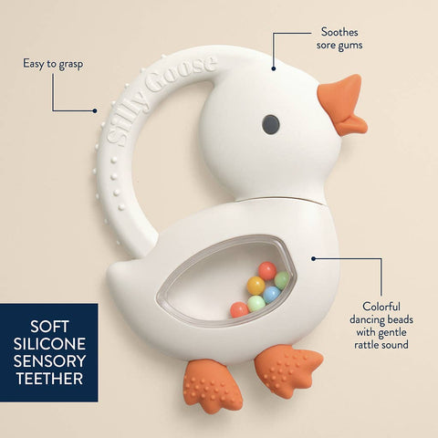 Bitzy Shake™ Silicone Teether with Rattle - Goose