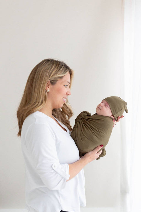 Swaddle Blanket & Baby Hat - Army Green